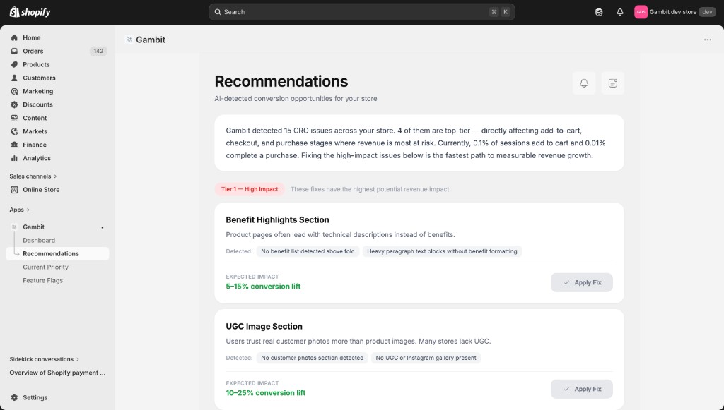 Gambit current priority with a clear, actionable recommendation